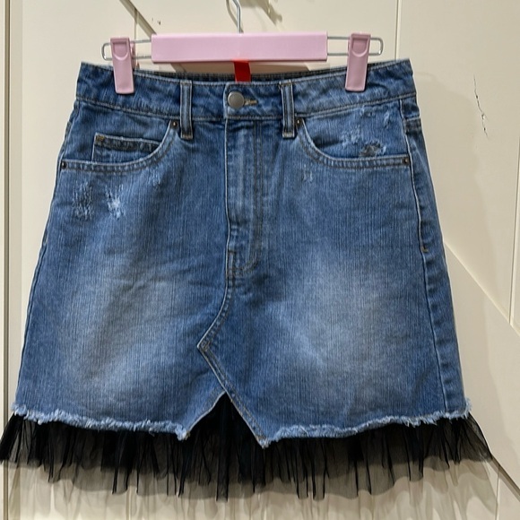 Chelsea & Violet denim skirt with black lace at the bottom. - Picture 1 of 4